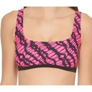 DKNY Pink Black Sports Bra‎ Removable Cups 4 Way Stretch UV Protection M